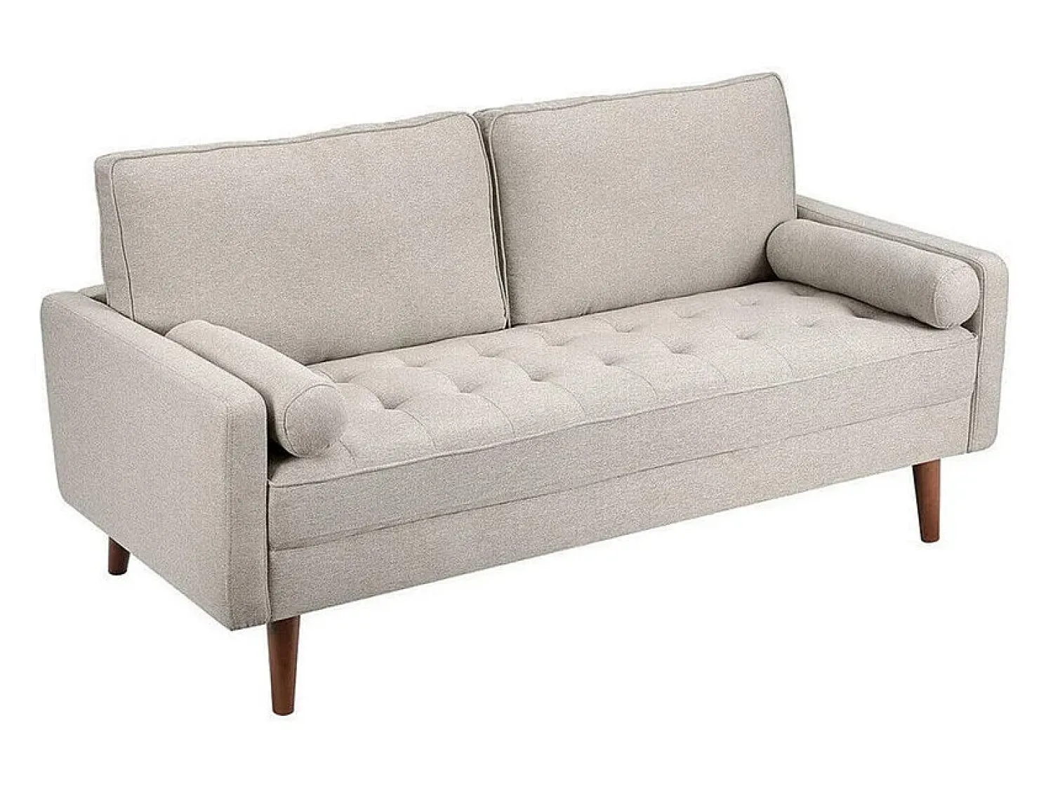 DripeX Sofá de 3 - Sofá em tecido de linho - Escandinavo - com 2 travesseiros e apoios de braços - pés de madeira maciça - 173x77x84cm Bege
