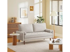 DripeX Sofá de 3 - Sofá em tecido de linho - Escandinavo - com 2 travesseiros e apoios de braços - pés de madeira maciça - 173x77x84cm Bege