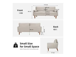 DripeX Sofá de 3 - Sofá em tecido de linho - Escandinavo - com 2 travesseiros e apoios de braços - pés de madeira maciça - 173x77x84cm Bege