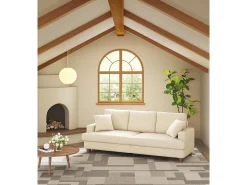 Best DripeX Sofá de 3 de sete em veludo , sofá reto grande, assentos extras profundos de 53 cm, com 2 travesseiros - 220x76x84cm Bege