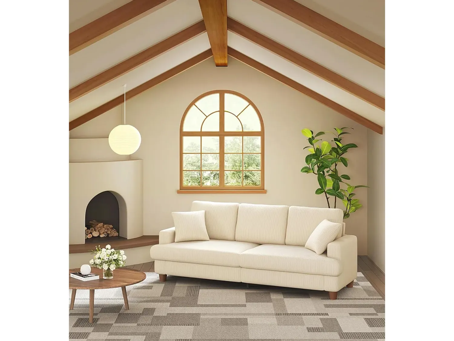 Best DripeX Sofá de 3 de sete em veludo , sofá reto grande, assentos extras profundos de 53 cm, com 2 travesseiros - 220x76x84cm Bege