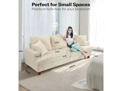 Best DripeX Sofá de 3 de sete em veludo , sofá reto grande, assentos extras profundos de 53 cm, com 2 travesseiros - 220x76x84cm Bege