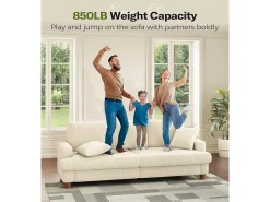 Best DripeX Sofá de 3 de sete em veludo , sofá reto grande, assentos extras profundos de 53 cm, com 2 travesseiros - 220x76x84cm Bege
