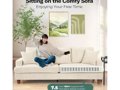 Best DripeX Sofá de 3 de sete em veludo , sofá reto grande, assentos extras profundos de 53 cm, com 2 travesseiros - 220x76x84cm Bege