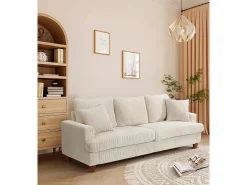 Best DripeX Sofá de 3 de sete em veludo , sofá reto grande, assentos extras profundos de 53 cm, com 2 travesseiros - 220x76x84cm Bege