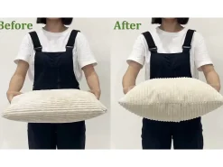 Best DripeX Sofá de 3 de sete em veludo , sofá reto grande, assentos extras profundos de 53 cm, com 2 travesseiros - 220x76x84cm Bege