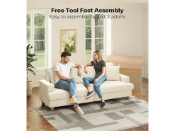 Best DripeX Sofá de 3 de sete em veludo , sofá reto grande, assentos extras profundos de 53 cm, com 2 travesseiros - 220x76x84cm Bege