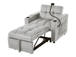 Poltrona| Sofá de 1 lugar - Poltrona com suporte para copos e suporte para telemóvel - veludo cinza e branco Cinzento claro