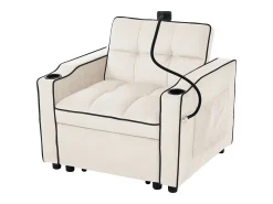 Poltrona* Sofá de 1 lugar - Poltrona com suporte para copos e suporte para telemóvel - veludo Bege