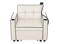 Poltrona* Sofá de 1 lugar - Poltrona com suporte para copos e suporte para telemóvel - veludo Bege