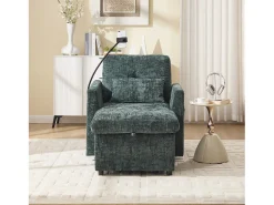 Sofá| Sofá de 1 lugar com 2 bolsos laterais - Sofá para sala de estar com suporte para telemóvel e compartimento oculto - chenille Verde