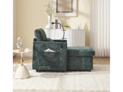 Sofá| Sofá de 1 lugar com 2 bolsos laterais - Sofá para sala de estar com suporte para telemóvel e compartimento oculto - chenille Verde