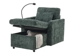Sofá| Sofá de 1 lugar com 2 bolsos laterais - Sofá para sala de estar com suporte para telemóvel e compartimento oculto - chenille Verde