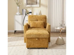 Sofá de 1 lugar com 2 bolsos laterais - Sofá para sala de estar com suporte para telemóvel e compartimento oculto - chenille^ Sofá