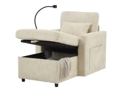 Best Sofá de 1 lugar com 2 bolsos laterais - Sofá para sala com suporte para telemóvel e compartimento oculto - chenille Bege