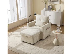 Best Sofá de 1 lugar com 2 bolsos laterais - Sofá para sala com suporte para telemóvel e compartimento oculto - chenille Bege