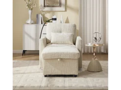 Best Sofá de 1 lugar com 2 bolsos laterais - Sofá para sala com suporte para telemóvel e compartimento oculto - chenille Bege