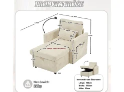 Best Sofá de 1 lugar com 2 bolsos laterais - Sofá para sala com suporte para telemóvel e compartimento oculto - chenille Bege