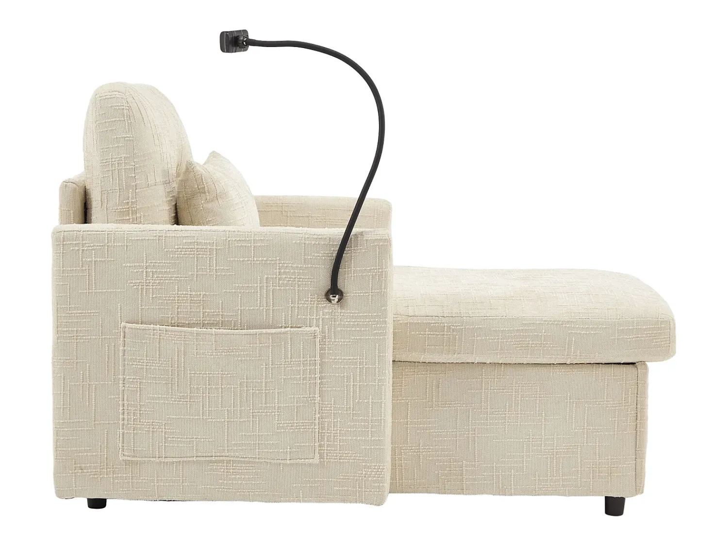 Best Sofá de 1 lugar com 2 bolsos laterais - Sofá para sala com suporte para telemóvel e compartimento oculto - chenille Bege