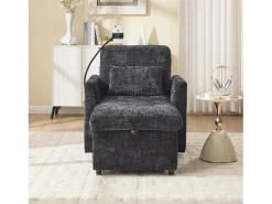 Sofá| Sofá de 1 lugar com 2 bolsos laterais - Sofá para sala de estar com suporte para telemóvel e compartimento oculto - chenille Preto
