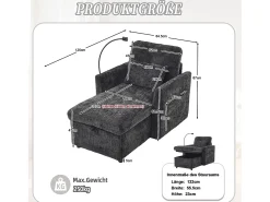 Sofá| Sofá de 1 lugar com 2 bolsos laterais - Sofá para sala de estar com suporte para telemóvel e compartimento oculto - chenille Preto