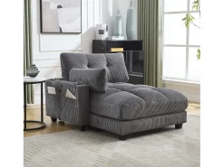 Sofá* Sofá de 1 lugar com braços - Sofá de relaxamento com 2 bases para copos e bolsos laterais - bombazine Cinzento