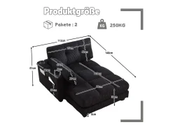 Sofá| Sofá de 1 lugar com braços - Sofá de relaxamento com 2 bases para copos e bolsos laterais - bombazine Preto