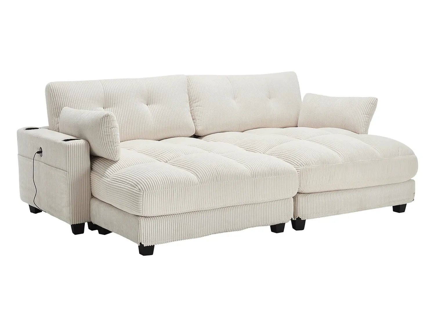 Sofá de 1 lugar com braços - Sofá de relaxamento com 2 bases para copos e bolsos laterais - bombazine Bege