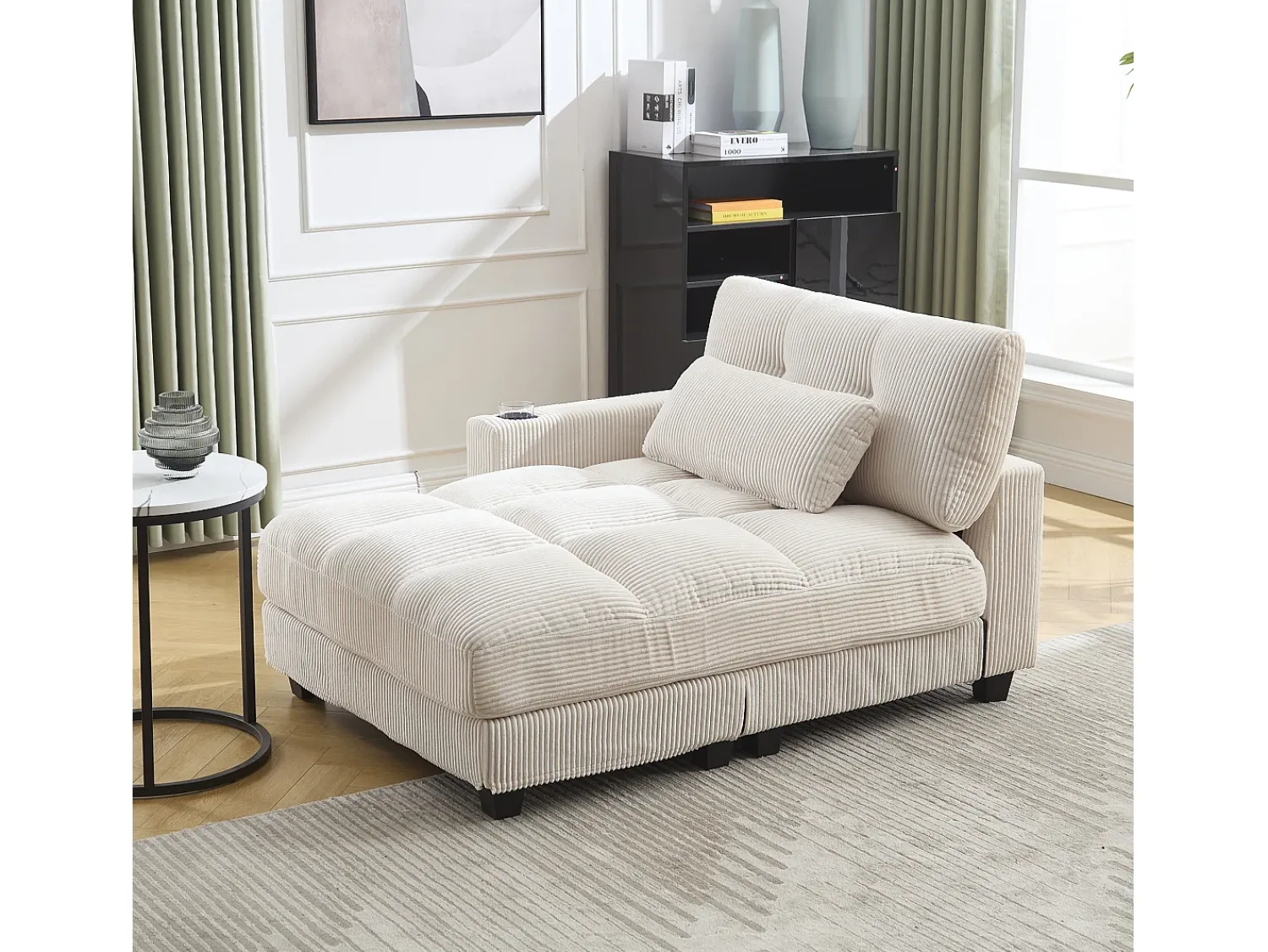 Sofá de 1 lugar com braços - Sofá de relaxamento com 2 bases para copos e bolsos laterais - bombazine Bege