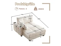 Sofá de 1 lugar com braços - Sofá de relaxamento com 2 bases para copos e bolsos laterais - bombazine Bege