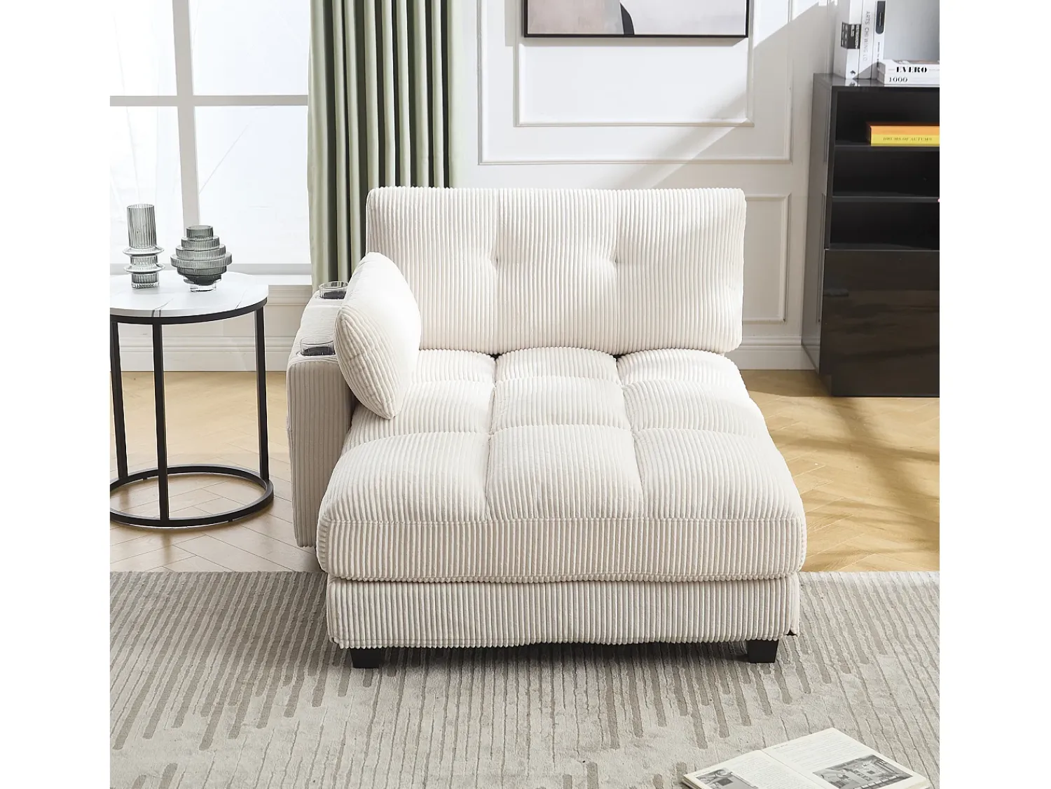 Sofá de 1 lugar com braços - Sofá de relaxamento com 2 bases para copos e bolsos laterais - bombazine Bege
