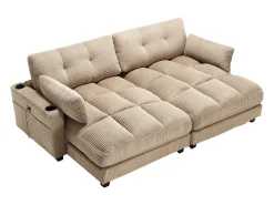 Sale Sofá de 1 lugar com braços - Sofá de relaxamento com 2 bases para copos e bolsos laterais - bombazine Caqui