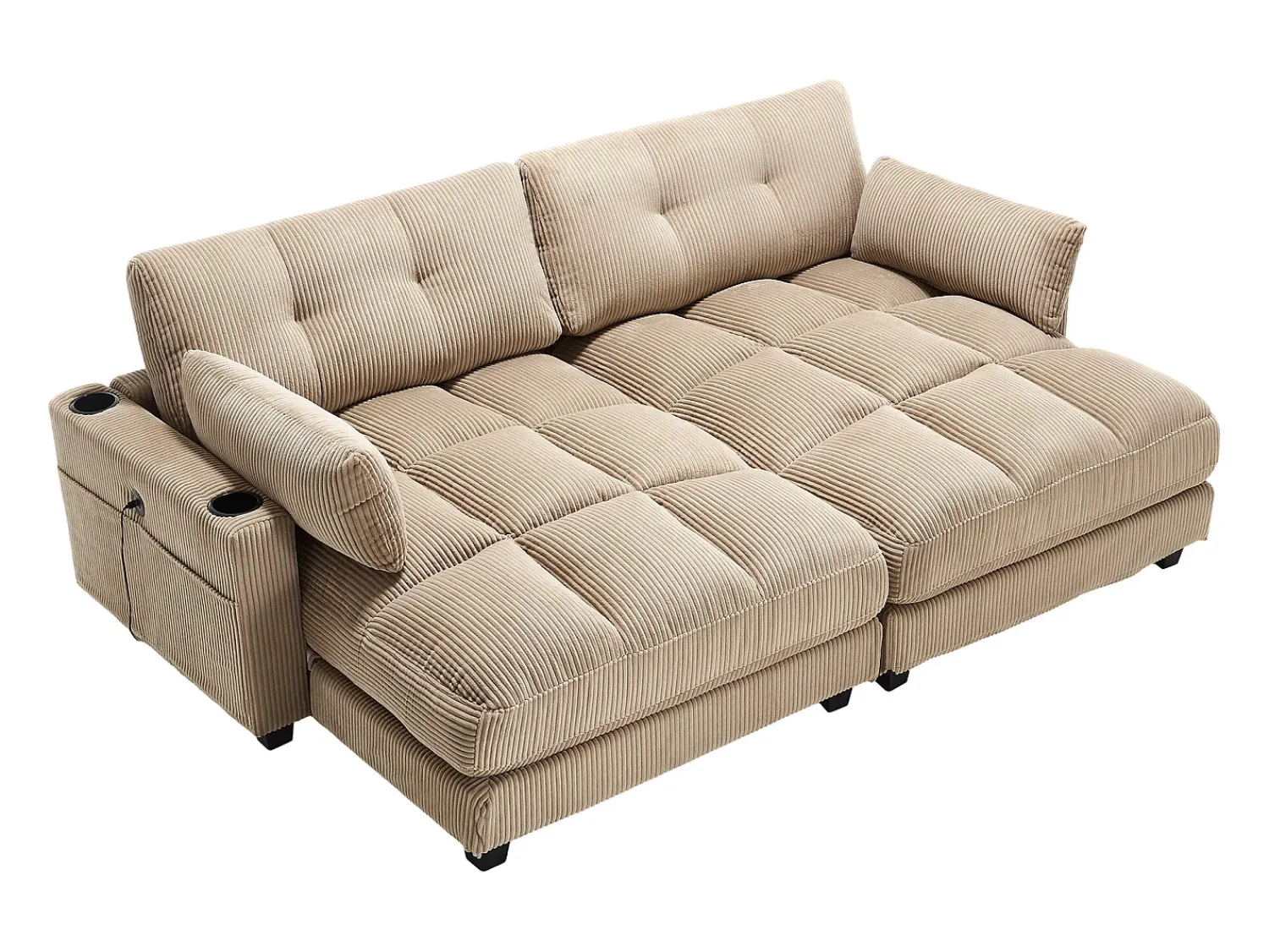 Sale Sofá de 1 lugar com braços - Sofá de relaxamento com 2 bases para copos e bolsos laterais - bombazine Caqui