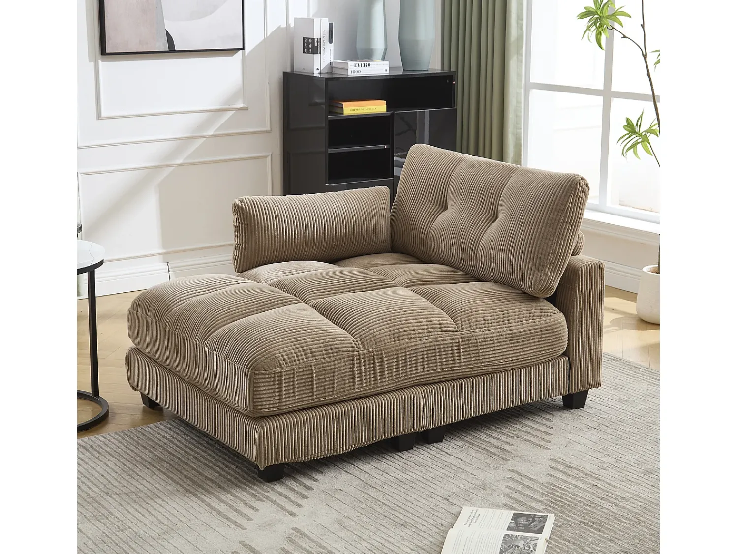 Sale Sofá de 1 lugar com braços - Sofá de relaxamento com 2 bases para copos e bolsos laterais - bombazine Caqui