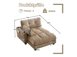 Sale Sofá de 1 lugar com braços - Sofá de relaxamento com 2 bases para copos e bolsos laterais - bombazine Caqui