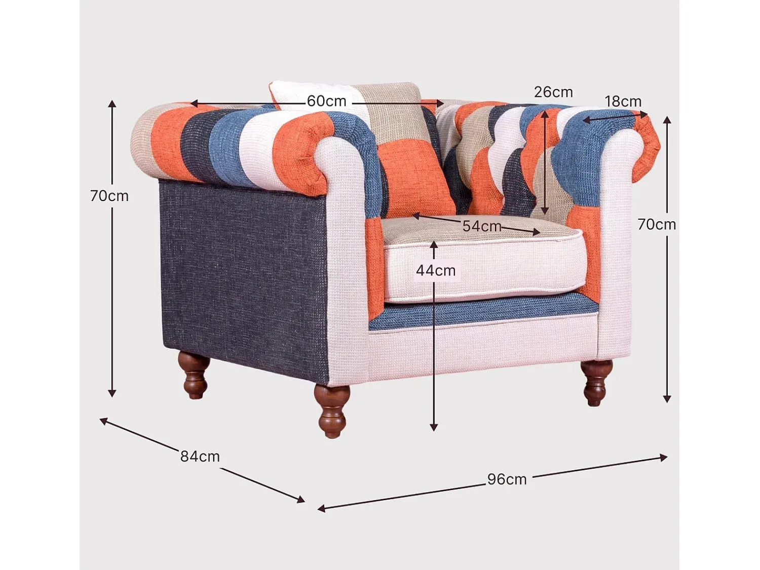 Poltrona|Nest Dream Sofá de 1 lugar estofado em patchwork - Chesterfield - Retalhos Multicor