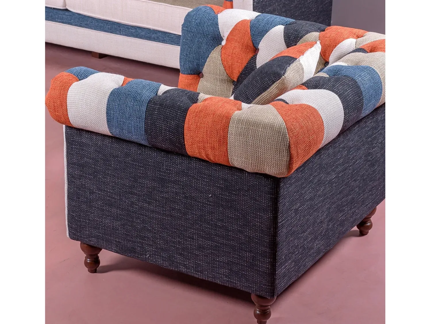Poltrona|Nest Dream Sofá de 1 lugar estofado em patchwork - Chesterfield - Retalhos Multicor