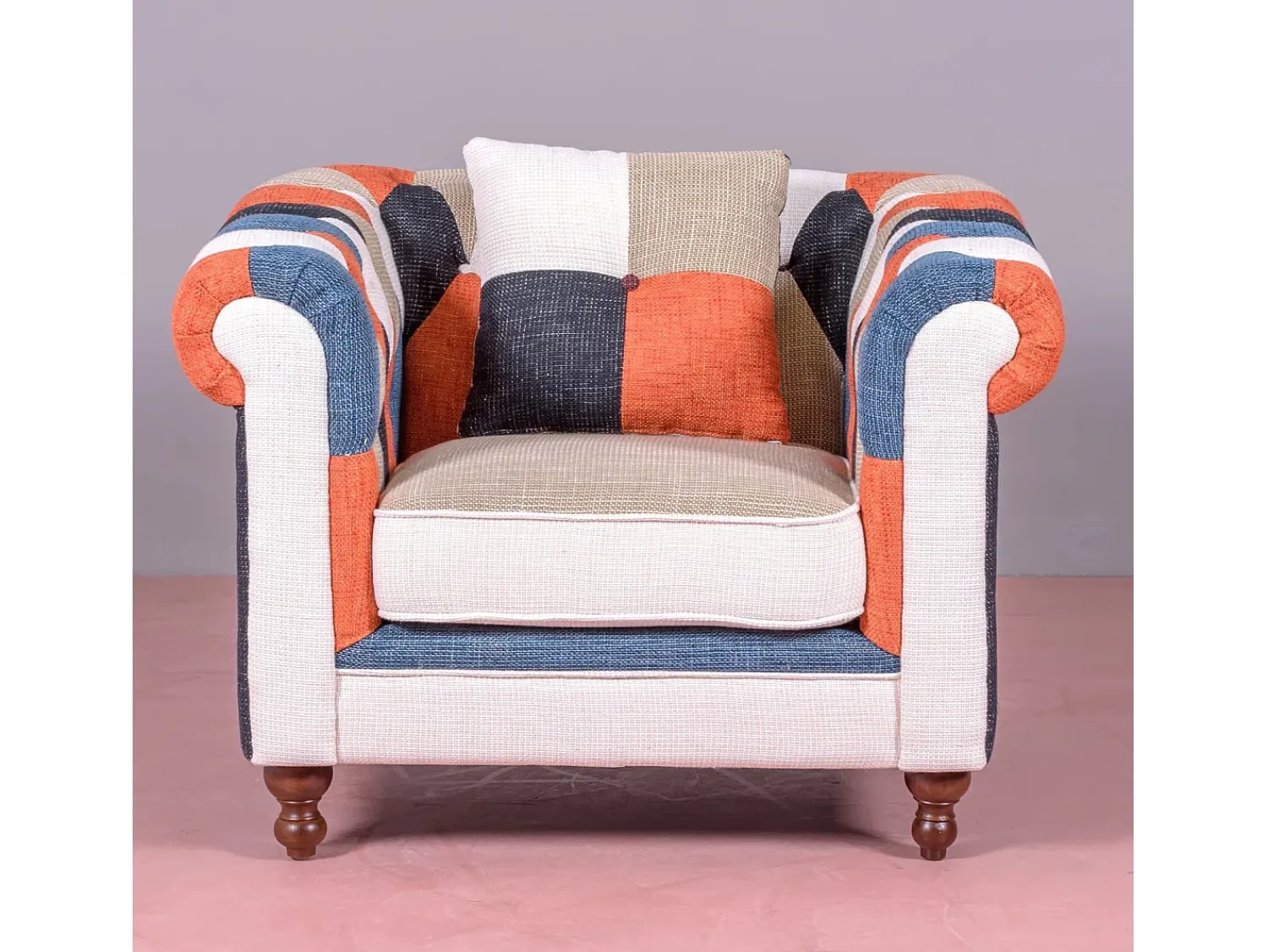 Poltrona|Nest Dream Sofá de 1 lugar estofado em patchwork - Chesterfield - Retalhos Multicor