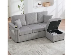 Sofá*Merax Sofá de 4 lugares - 194 x 73 x 81 cm - com LEDs + USB + apoio para os pés com armazenamento + 2 gavetas - Veludo - cinza claro Cinzento claro