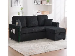 Sofá*Merax Sofá de 4 lugares - 194 x 73 x 81 cm - com LEDs + USB + apoio para os pés com armazenamento + 2 gavetas - Veludo - Preto