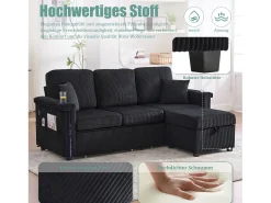 Sofá*Merax Sofá de 4 lugares - 194 x 73 x 81 cm - com LEDs + USB + apoio para os pés com armazenamento + 2 gavetas - Veludo - Preto