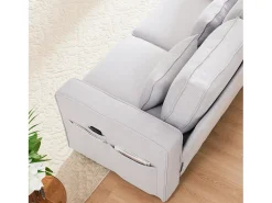 Best Merax Sofá de 4 lugares - 290 x 83 x 88 cm - com 2 porta-copos, 2 portas USB, 2 bolsos e 4 almofadas - Tecido de linho - Cinza Cinzento