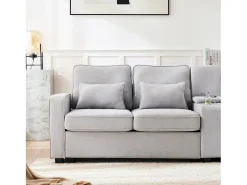 Best Merax Sofá de 4 lugares - 290 x 83 x 88 cm - com 2 porta-copos, 2 portas USB, 2 bolsos e 4 almofadas - Tecido de linho - Cinza Cinzento