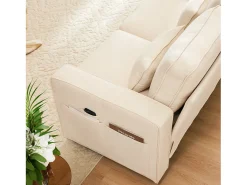 Sofá|Merax Sofá de 4 lugares - 290 x 83 x 88 cm - com 2 porta-copos, 2 portas USB, 2 bolsos e 4 almofadas - Tecido de linho - Bege