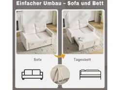 Merax Sofá de 2 lugares - 127 x 90 x 87 cm - Sofá-cama retrátil + encosto ajustável + almofadas - veludo -^ Sofá