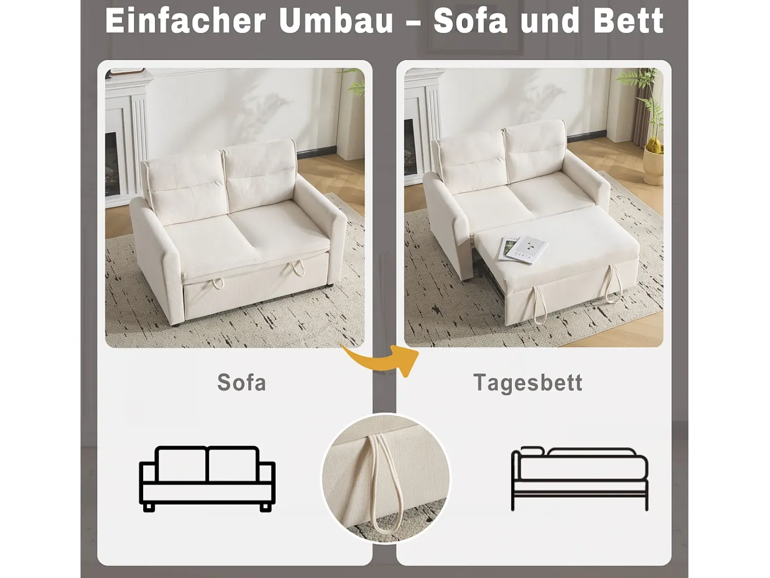 Merax Sofá de 2 lugares - 127 x 90 x 87 cm - Sofá-cama retrátil + encosto ajustável + almofadas - veludo -^ Sofá