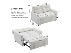 Merax Sofá de 2 lugares - 127 x 90 x 87 cm - Sofá-cama retrátil + encosto ajustável + almofadas - veludo -^ Sofá