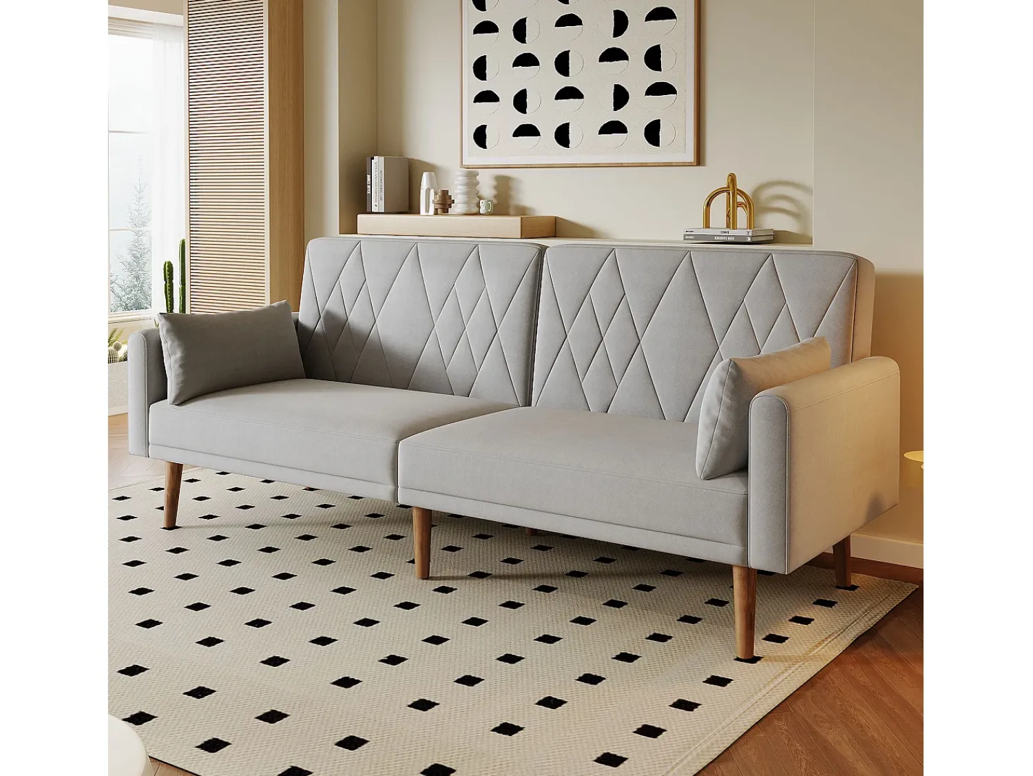 Merax Sofá de 2 lugares - 180 x 75 x 82 cm - Sofá-cama conversível - encosto ajustável - veludo - cinza^ Sofá