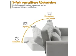 Merax Sofá de 2 lugares - 180 x 75 x 82 cm - Sofá-cama conversível - encosto ajustável - veludo - cinza^ Sofá