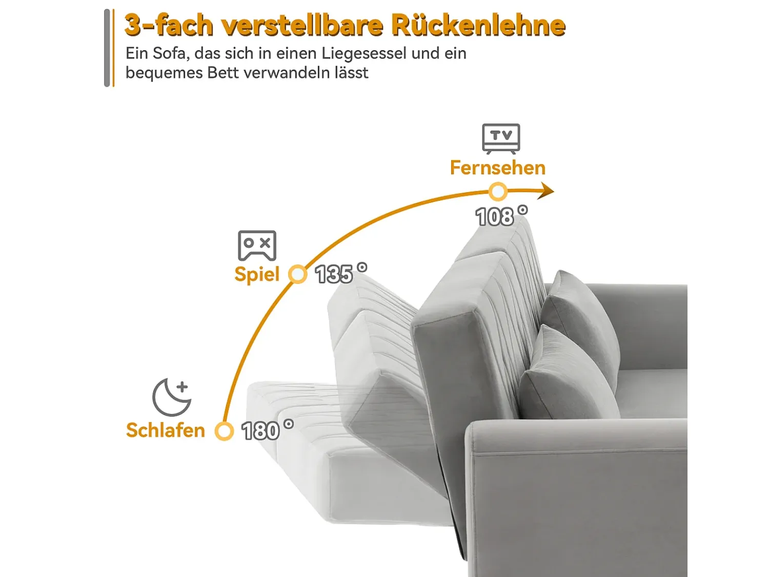 Merax Sofá de 2 lugares - 180 x 75 x 82 cm - Sofá-cama conversível - encosto ajustável - veludo - cinza^ Sofá